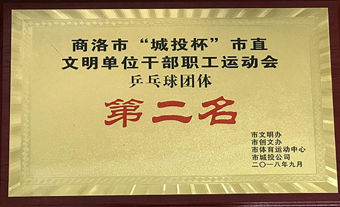 商洛市“城投杯”市直文明單位干部職工遠(yuǎn)動會品乓球團(tuán)體第二名